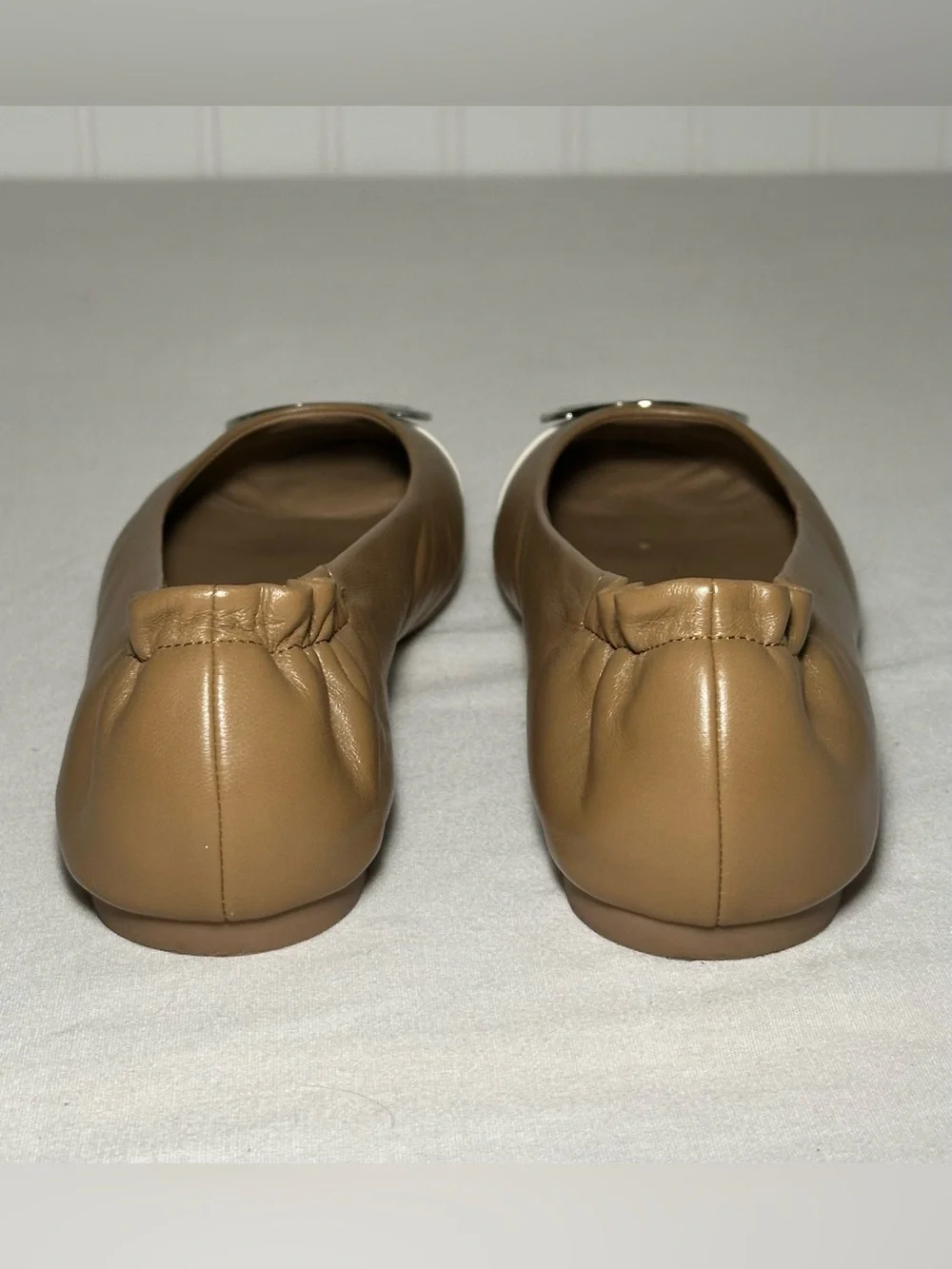 Tory Burch Brown and White Logo Cap-Toe Ballet Flats